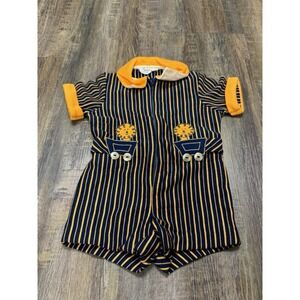 Vintage 70s Lion Embroidered Child's Romper One Piece Merry Mites By Young Livin